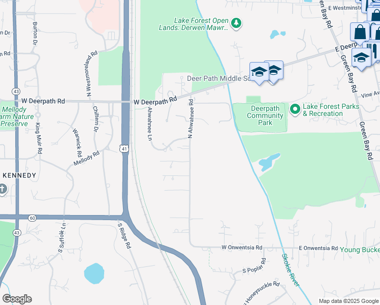 map of restaurants, bars, coffee shops, grocery stores, and more near North Ahwahnee Road in Lake Forest