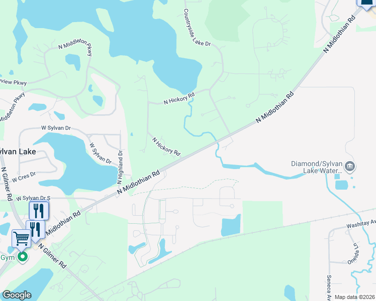 map of restaurants, bars, coffee shops, grocery stores, and more near 26202 North Midlothian Road in Mundelein
