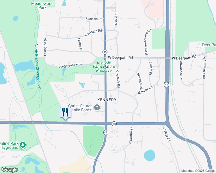 map of restaurants, bars, coffee shops, grocery stores, and more near 245 Illinois 43 in Lake Forest