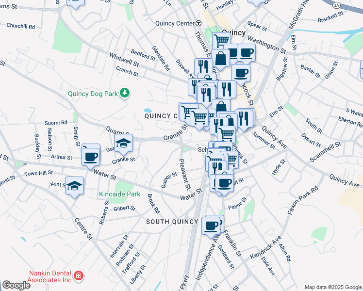map of restaurants, bars, coffee shops, grocery stores, and more near 6 Fort Street in Quincy