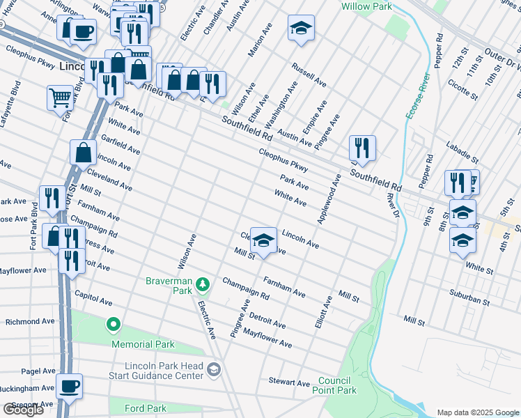 map of restaurants, bars, coffee shops, grocery stores, and more near 740 Garfield Avenue in Lincoln Park