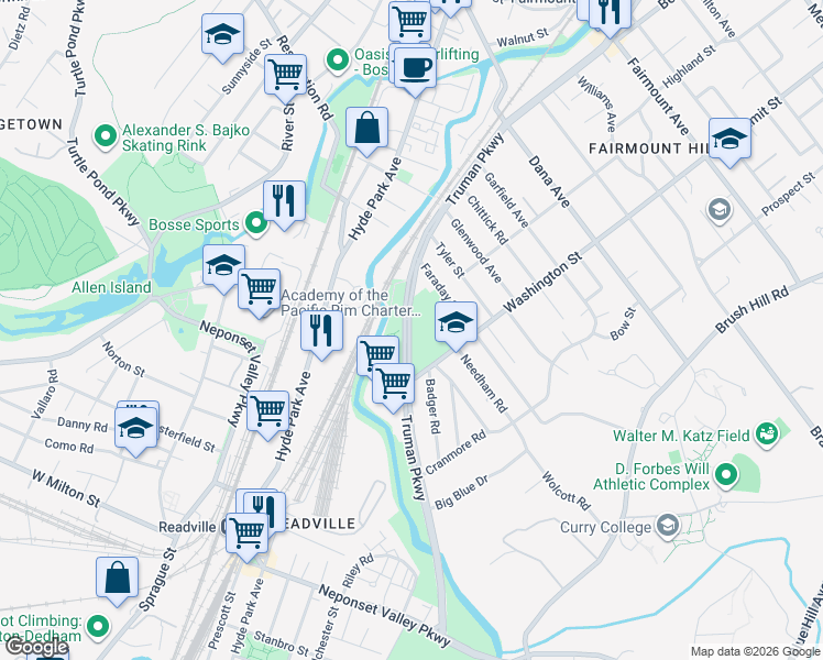 map of restaurants, bars, coffee shops, grocery stores, and more near 906 Truman Pkwy in Hyde Park