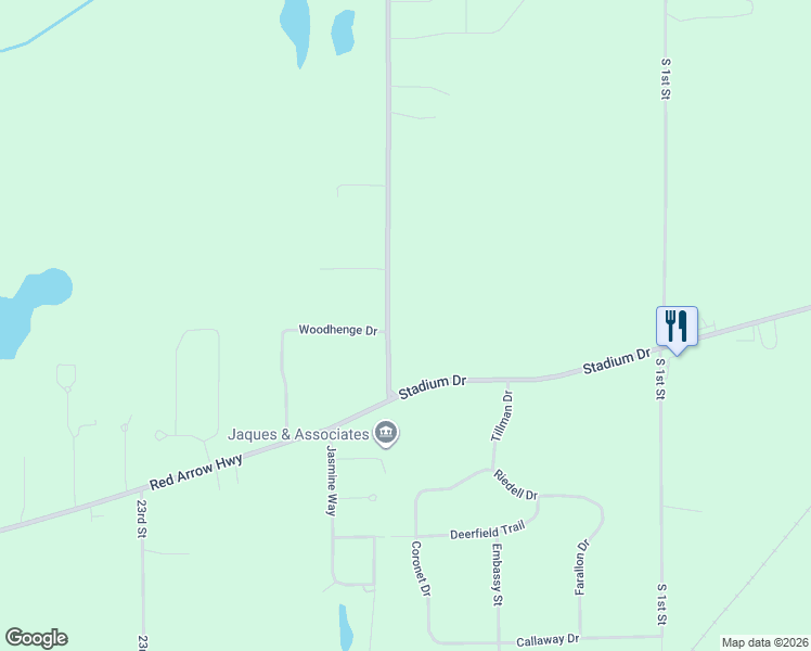 map of restaurants, bars, coffee shops, grocery stores, and more near 5045 South Van Kal Street in Mattawan