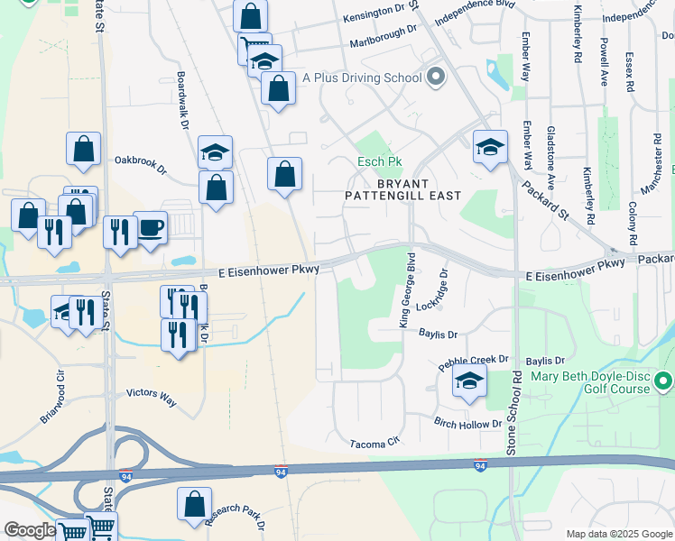 map of restaurants, bars, coffee shops, grocery stores, and more near 3300 Alpine Drive in Ann Arbor
