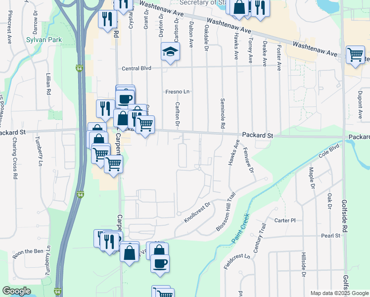 map of restaurants, bars, coffee shops, grocery stores, and more near 4272 Esplanade Lane in Ann Arbor