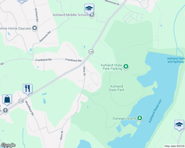 map of restaurants, bars, coffee shops, grocery stores, and more near 12 Haven Way in Ashland