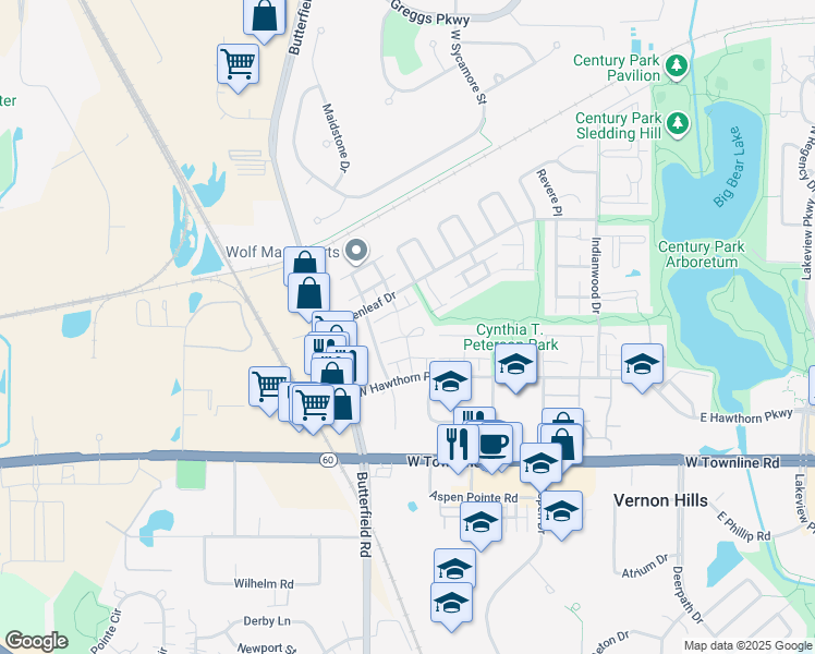 map of restaurants, bars, coffee shops, grocery stores, and more near 436 Harrison Court in Vernon Hills
