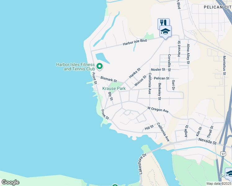 map of restaurants, bars, coffee shops, grocery stores, and more near 1060 Hanks Street in Klamath Falls