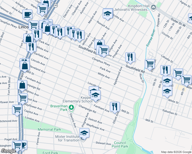 map of restaurants, bars, coffee shops, grocery stores, and more near 740 Garfield Avenue in Lincoln Park