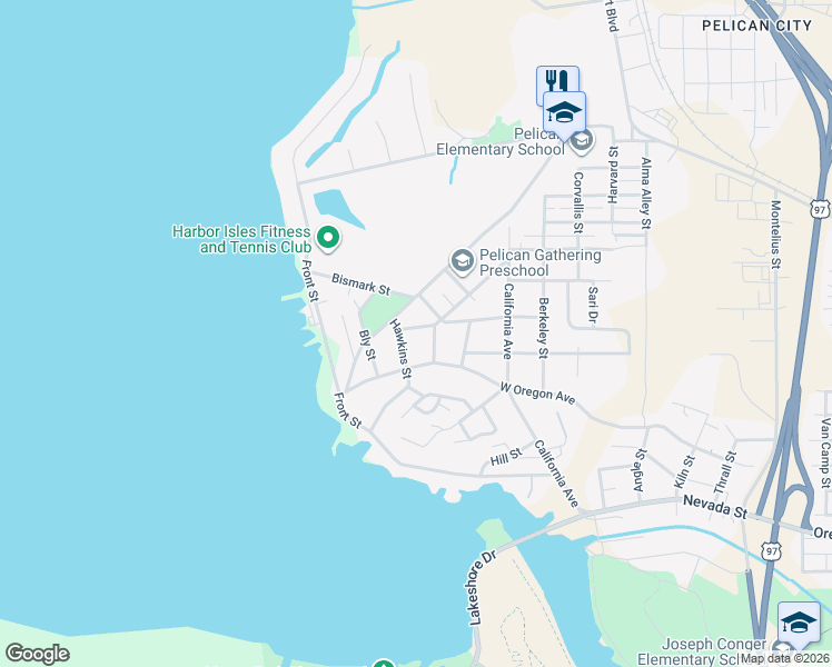 map of restaurants, bars, coffee shops, grocery stores, and more near 926 Buena Vista Street in Klamath Falls