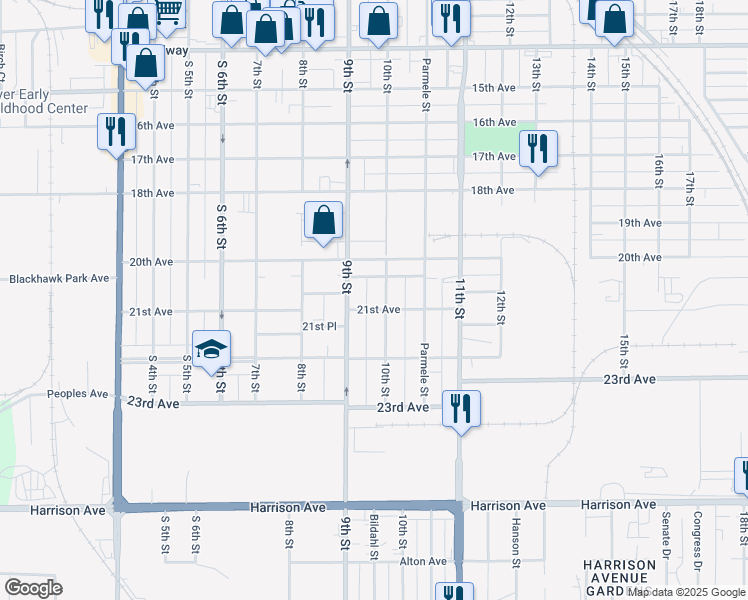 map of restaurants, bars, coffee shops, grocery stores, and more near 2135 10th Street in Rockford
