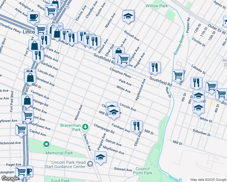 map of restaurants, bars, coffee shops, grocery stores, and more near 740 Garfield Avenue in Lincoln Park