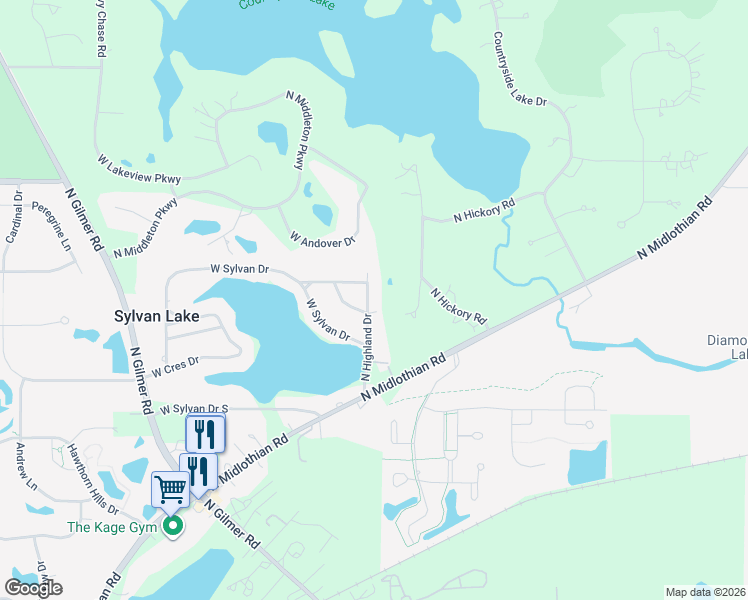 map of restaurants, bars, coffee shops, grocery stores, and more near 26247 North Highland Drive in Mundelein