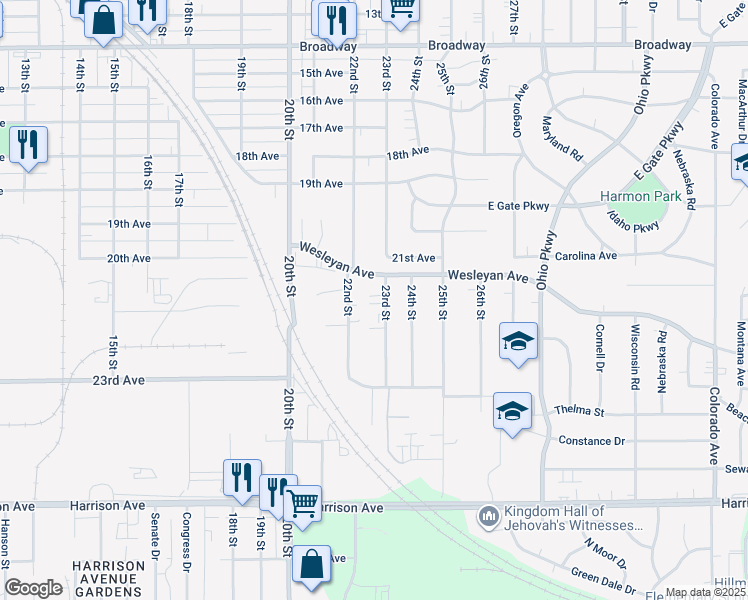 map of restaurants, bars, coffee shops, grocery stores, and more near 2215 23rd Street in Rockford
