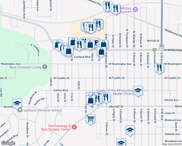 map of restaurants, bars, coffee shops, grocery stores, and more near 406 18th Street in Jackson