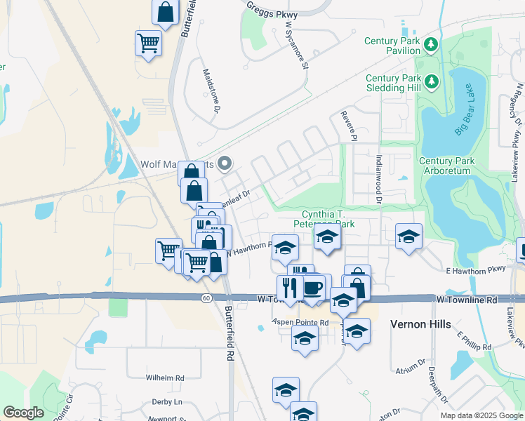 map of restaurants, bars, coffee shops, grocery stores, and more near 436 Harrison Ct in Vernon Hills
