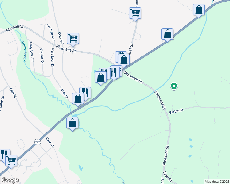 map of restaurants, bars, coffee shops, grocery stores, and more near 24-58 W State St in Granby