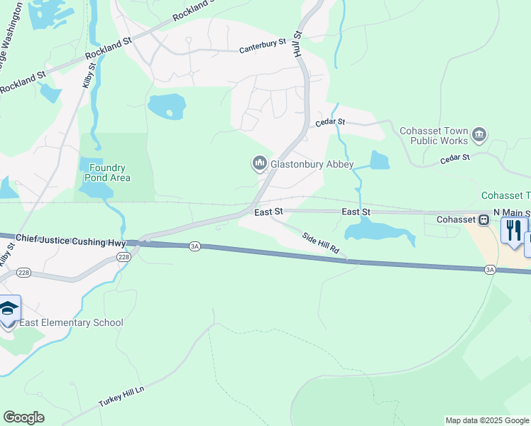 map of restaurants, bars, coffee shops, grocery stores, and more near 7 Side Hill Road in Hingham