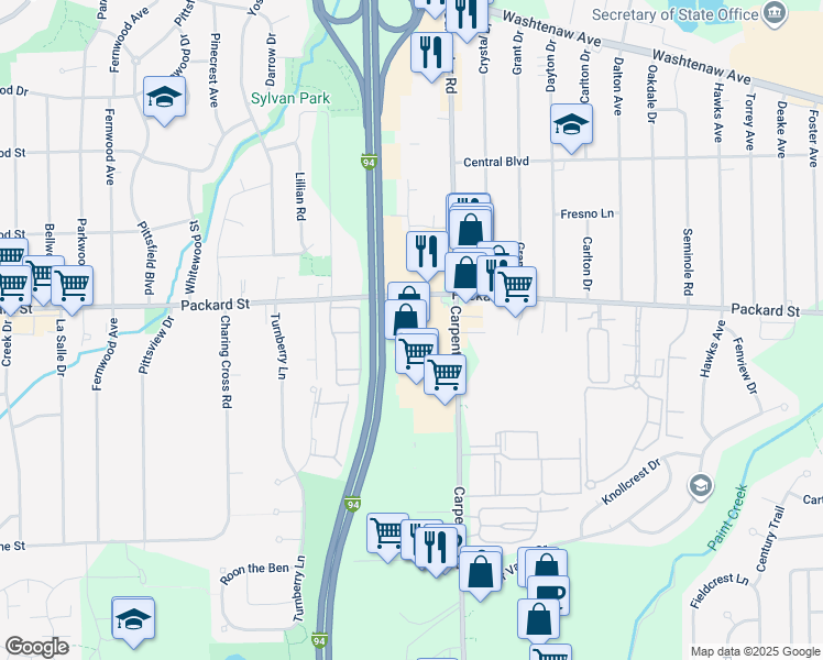 map of restaurants, bars, coffee shops, grocery stores, and more near 3120 Carpenter Road in Ypsilanti