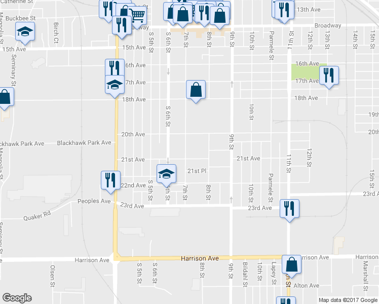 map of restaurants, bars, coffee shops, grocery stores, and more near 2134 7th Street in Rockford