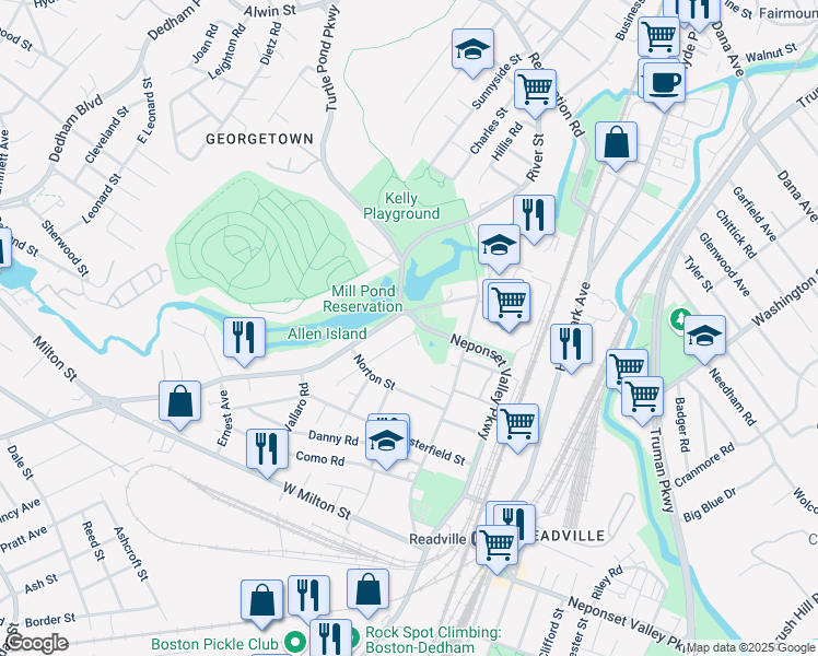 map of restaurants, bars, coffee shops, grocery stores, and more near 1 Imbaro Road in Boston