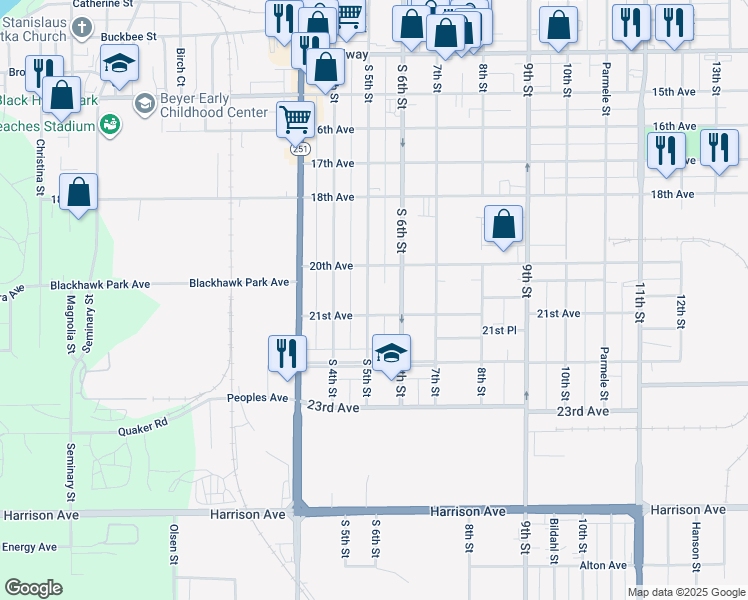 map of restaurants, bars, coffee shops, grocery stores, and more near 2134 South 5th Street in Rockford