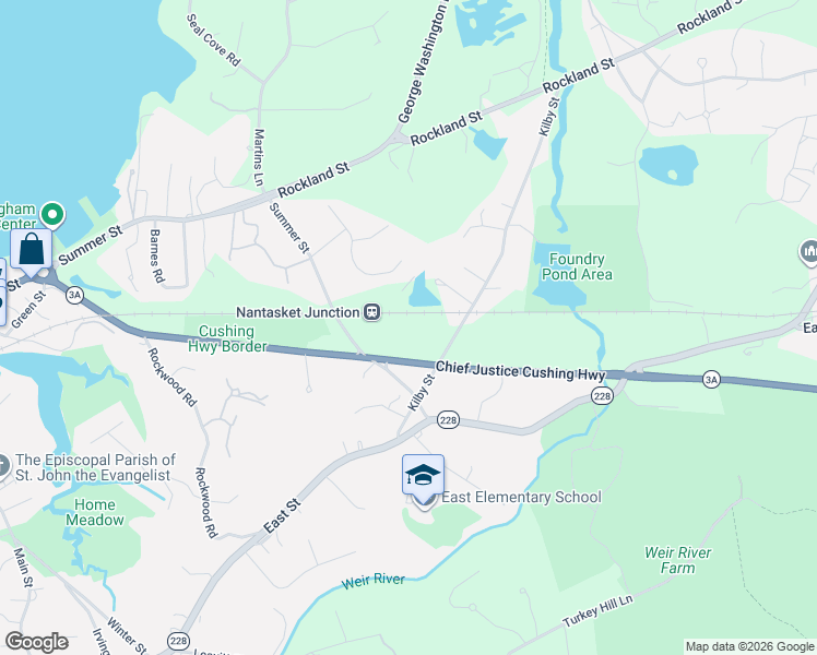 map of restaurants, bars, coffee shops, grocery stores, and more near 70 Chief Justice Cushing Highway in Hingham