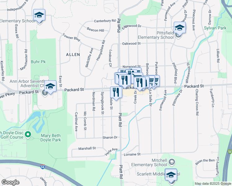map of restaurants, bars, coffee shops, grocery stores, and more near in Ann Arbor