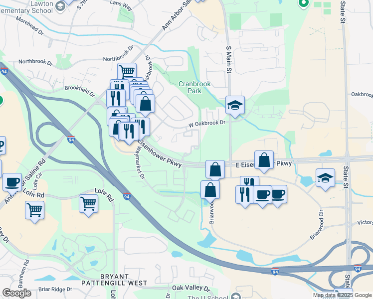 map of restaurants, bars, coffee shops, grocery stores, and more near 750 West Eisenhower Parkway in Ann Arbor