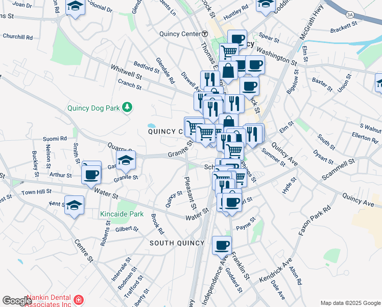 map of restaurants, bars, coffee shops, grocery stores, and more near 6 Fort Street in Quincy