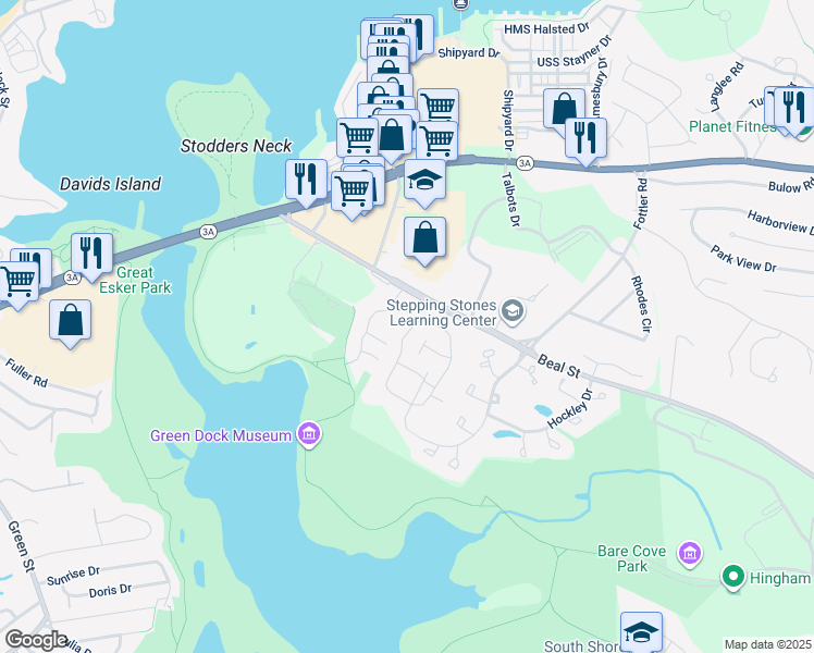 map of restaurants, bars, coffee shops, grocery stores, and more near 16 Beal's Cove Road in Hingham