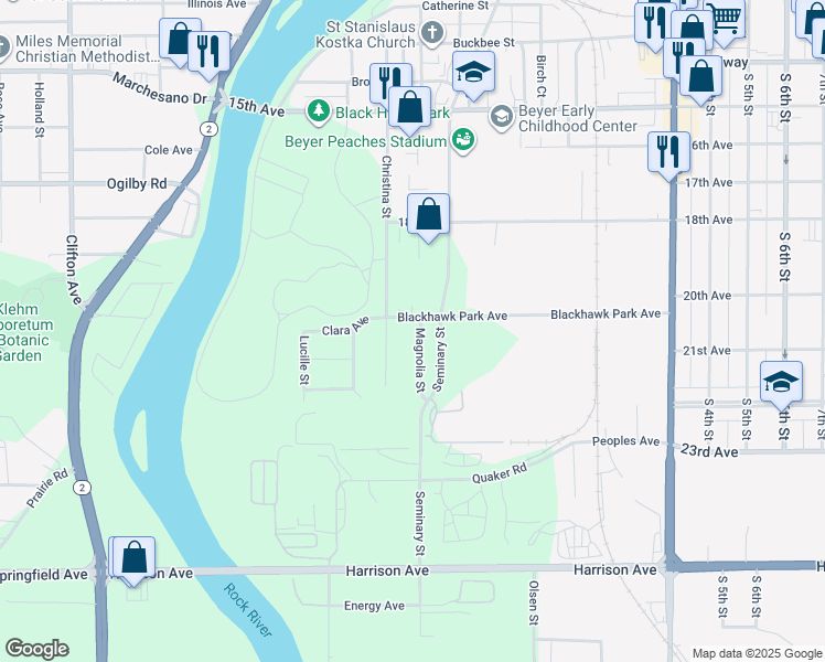 map of restaurants, bars, coffee shops, grocery stores, and more near 2119 Magnolia Street in Rockford