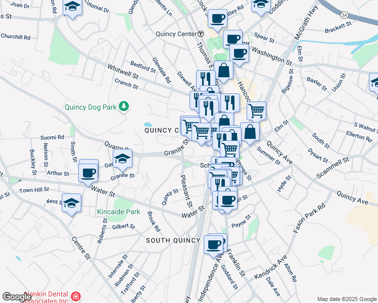 map of restaurants, bars, coffee shops, grocery stores, and more near 6 Fort Street in Quincy