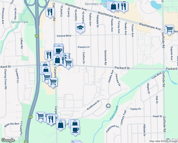 map of restaurants, bars, coffee shops, grocery stores, and more near 4272 Esplanade Lane in Ann Arbor