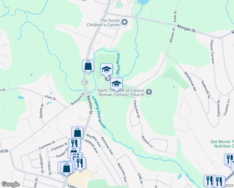map of restaurants, bars, coffee shops, grocery stores, and more near 101 Mosier Street in South Hadley