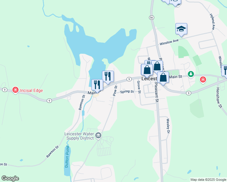 map of restaurants, bars, coffee shops, grocery stores, and more near 22 Pine Street in Leicester