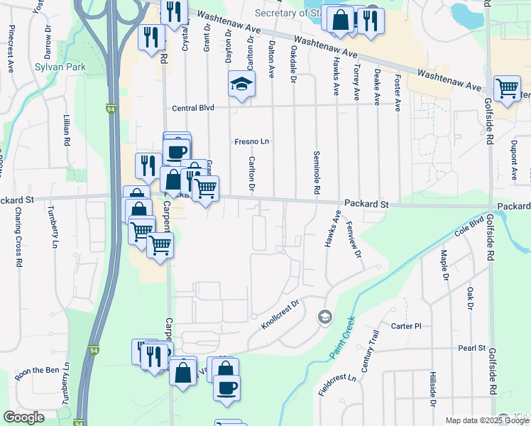 map of restaurants, bars, coffee shops, grocery stores, and more near 4272 Esplanade Lane in Ann Arbor
