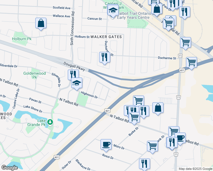 map of restaurants, bars, coffee shops, grocery stores, and more near 1544 Sagebrush Street in Windsor