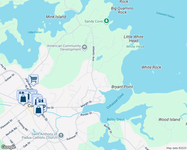 map of restaurants, bars, coffee shops, grocery stores, and more near 31 Atlantic Avenue in Cohasset