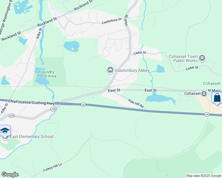 map of restaurants, bars, coffee shops, grocery stores, and more near 7 Side Hill Road in Hingham