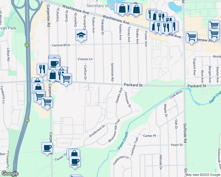 map of restaurants, bars, coffee shops, grocery stores, and more near 3067 Randolph Court Drive in Ann Arbor