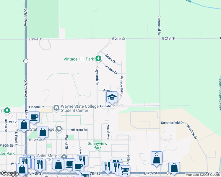 map of restaurants, bars, coffee shops, grocery stores, and more near 1011 Aspen Street in Wayne