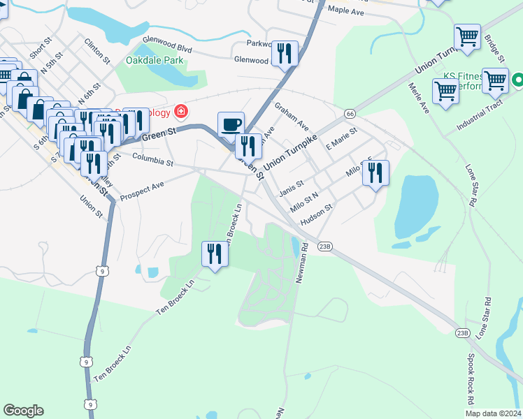 map of restaurants, bars, coffee shops, grocery stores, and more near 32 Columbia Turnpike in Hudson