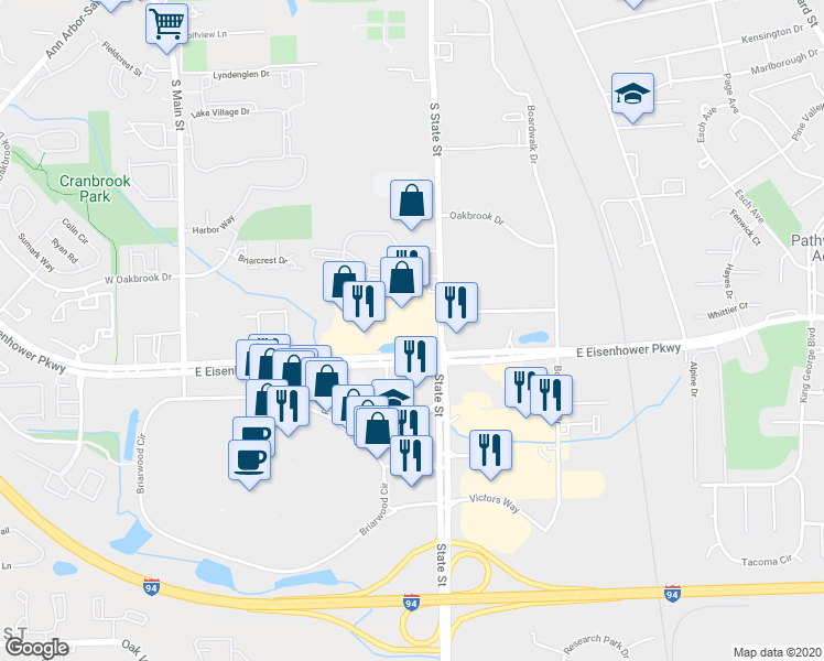 map of restaurants, bars, coffee shops, grocery stores, and more near 2950 South State Street in Ann Arbor