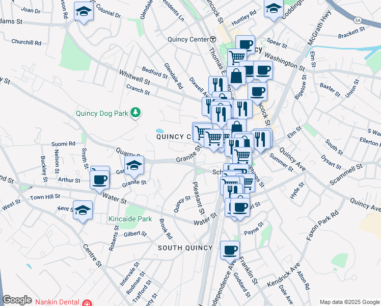map of restaurants, bars, coffee shops, grocery stores, and more near 6 Fort Street in Quincy