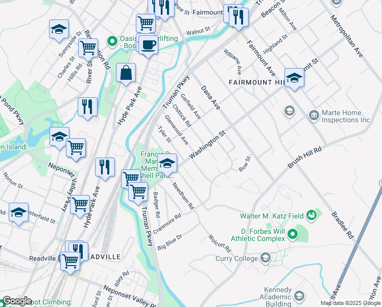 map of restaurants, bars, coffee shops, grocery stores, and more near 122 Washington Street in Boston