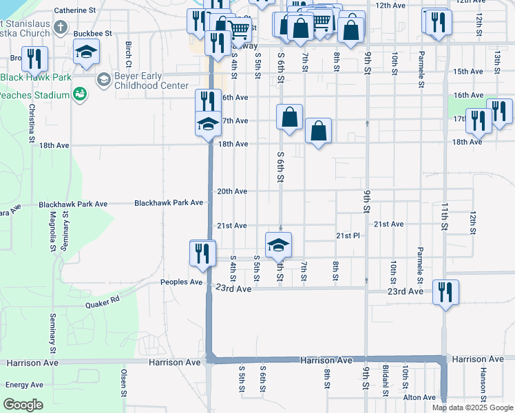 map of restaurants, bars, coffee shops, grocery stores, and more near 2134 South 5th Street in Rockford