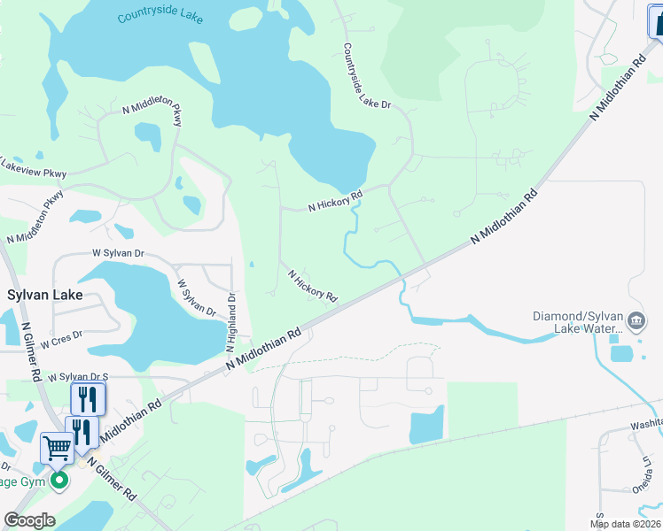 map of restaurants, bars, coffee shops, grocery stores, and more near 26267 North Hickory Road in Mundelein