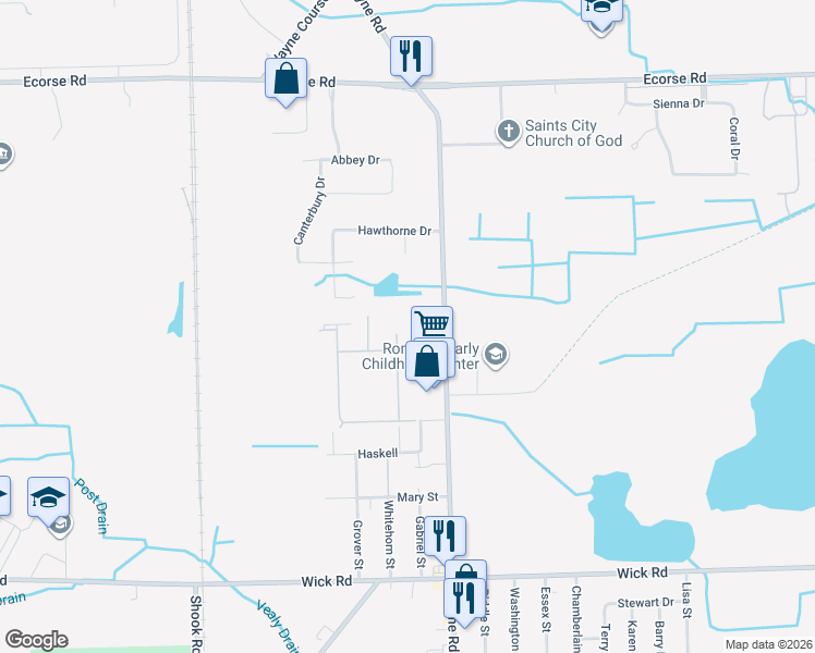 map of restaurants, bars, coffee shops, grocery stores, and more near 35640 Smith Road in Romulus