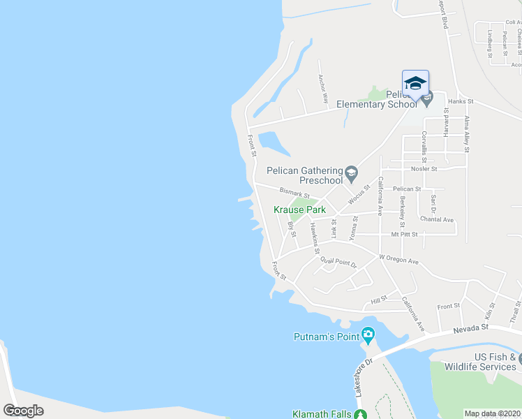 map of restaurants, bars, coffee shops, grocery stores, and more near 2450 Front Street in Klamath Falls